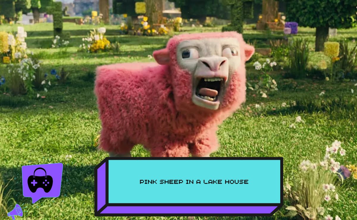 Pink Sheep in a Lake House in Minecraft