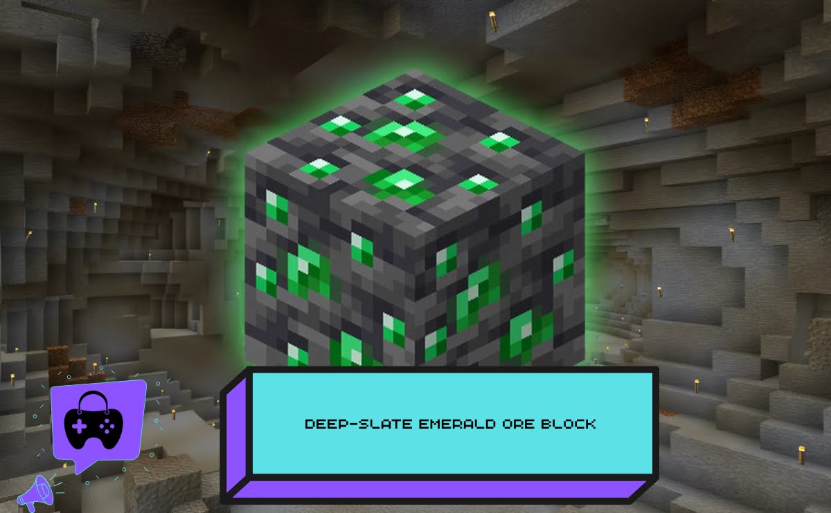 Deep-slate Emerald Ore Block in Minecraft